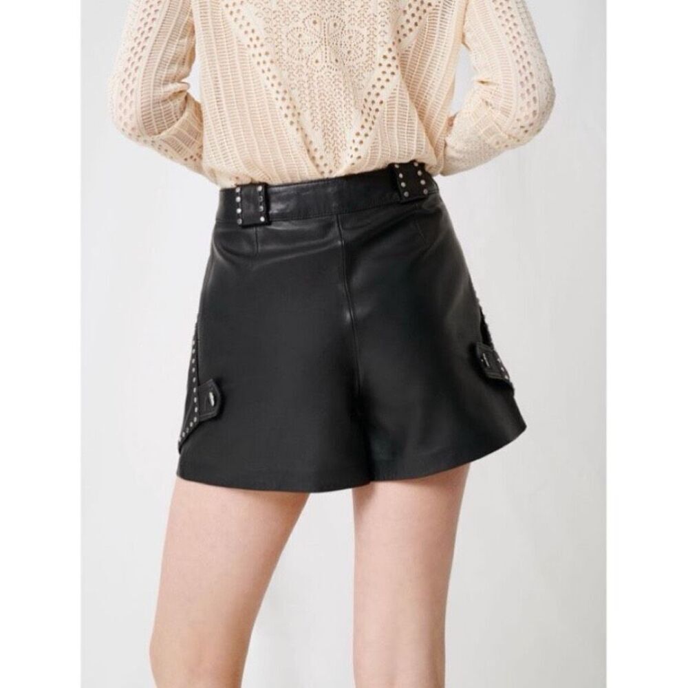 MAJE Ilyad Lamb Leather Studded Shorts - Picture 2 of 14